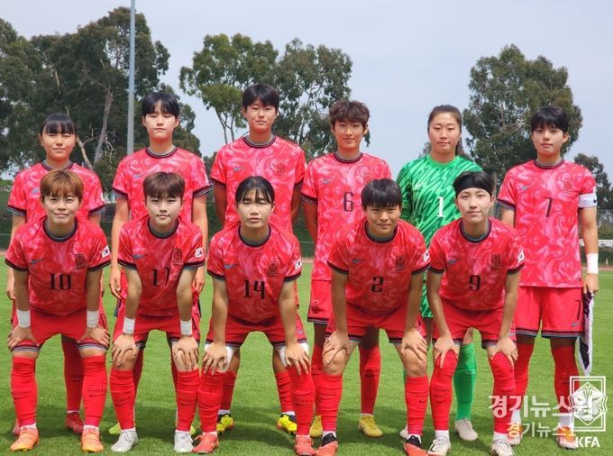 미국 여자 U-20 대표팀과의 친선 2차전에 선발로 나선 여자 U-20 대표팀 선수들의 모습.