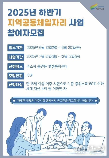 여주시, 2025년 하반기 지역공동체일자리사업 참여자 모집