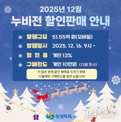 창원시 모바일 누비전, 연말 13% 할인 51.55억 원 추가 발행