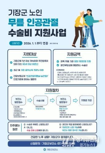 기장군, 어르신 무릎인공관절 수술비 지원사업 시행