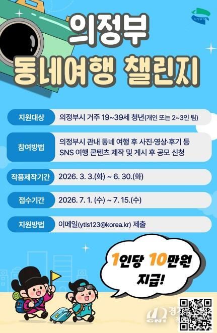 의정부시, 청년 동네여행 챌린지 공모…'우리동네 여행하고 1인당 10만 원 받기'