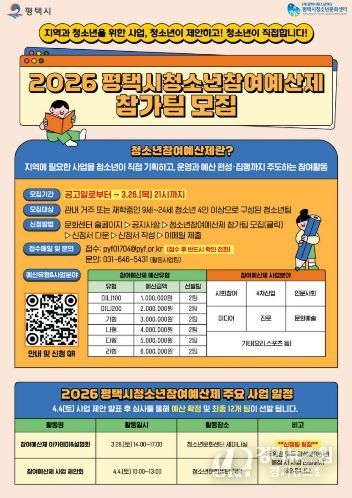 2026 평택시 청소년참여예산제 사업 운영 참가팀 모집