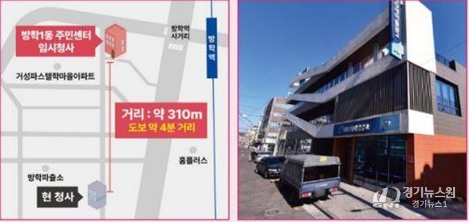 방학1동 주민센터 위치도 및 임시청사 전경